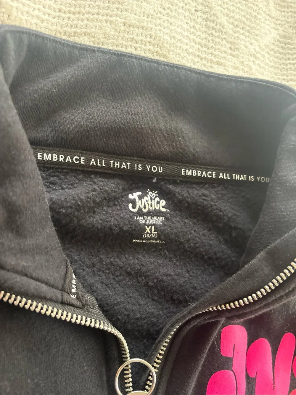 Justice Sport Black Zip-Up Hoodie with Rainbow Logo (16-18)